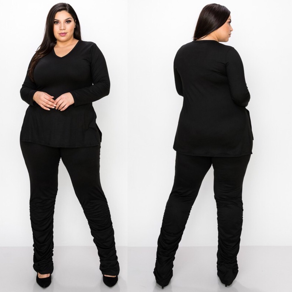 Black| Ruched Leg Pant Set